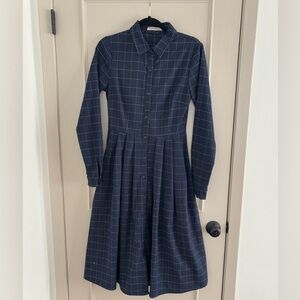 ASOS Navy Plaid Midi Shirtdress